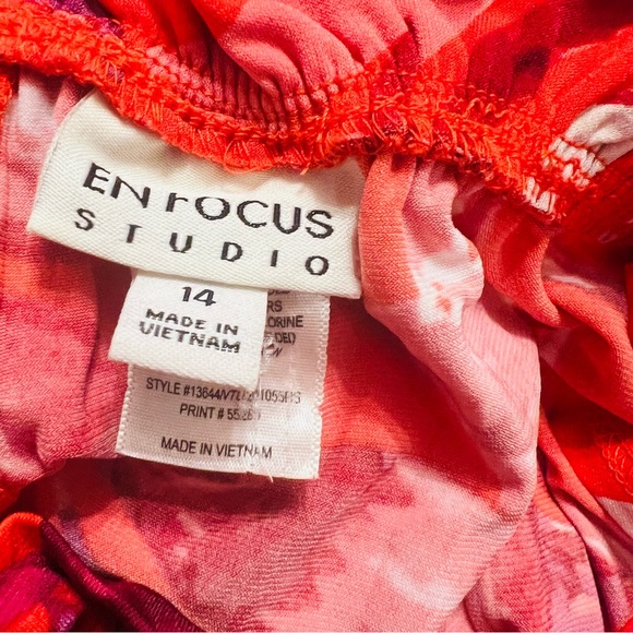 Enfocus Studio Dress Women’s 14 Red White Black  Floral Sleeveless - Picture 5 of 5